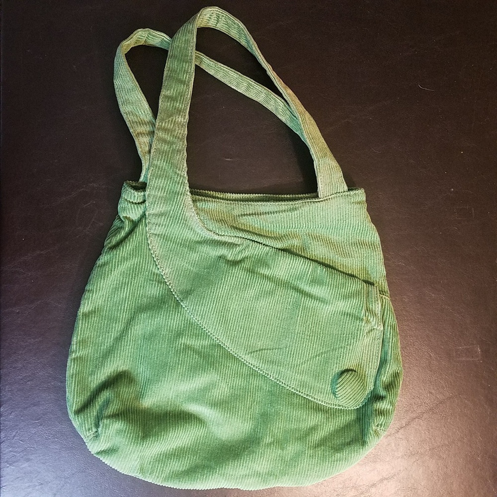 Cotton Corduroy Green Purse With Button